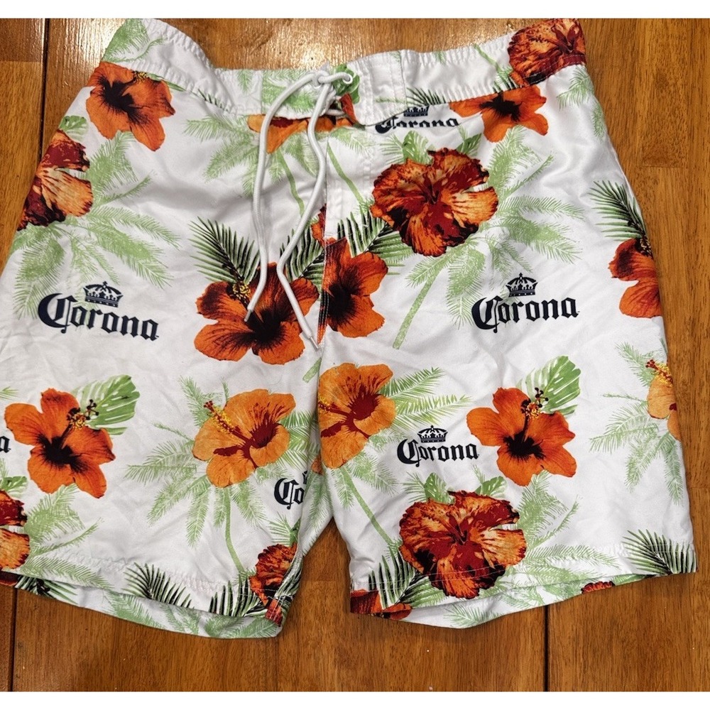 Corona Men's  Swim Trunks Sz XL Logo All Over Hawaiian Flowers